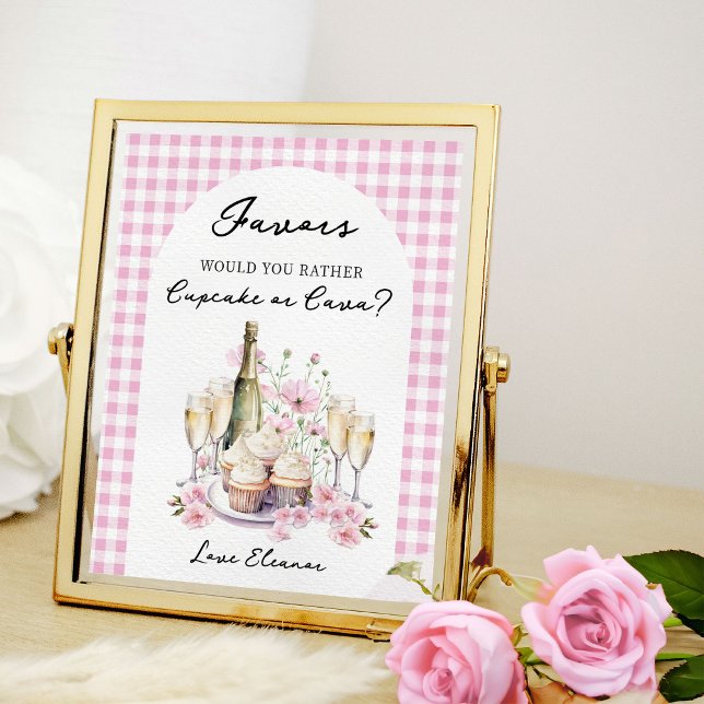 Poster Cupcakes et Fête des mariées Champagne Favoriser l (Favors table sign from Cupcakes and Cava Bridal Shower Collection by Darling & May)