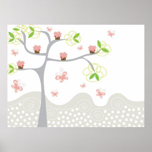 Poster Cupcakes Whimsical Tree Butterflies Sweet Birthday