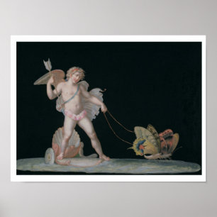 Poster Cupide conduit par des papillons (huile sur pannea