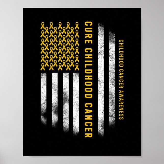 Poster Cure Chilhood Cancer Gold Ribbon USA Flag Support (Devant)