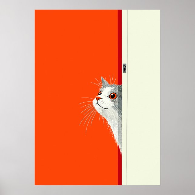 Poster Curieux chat à la recherche à travers la porte (Devant)
