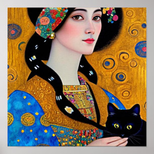 Poster Curieux chat noir