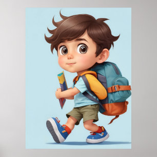 Poster Curieux Comic Boy Learning Adventures AI Art