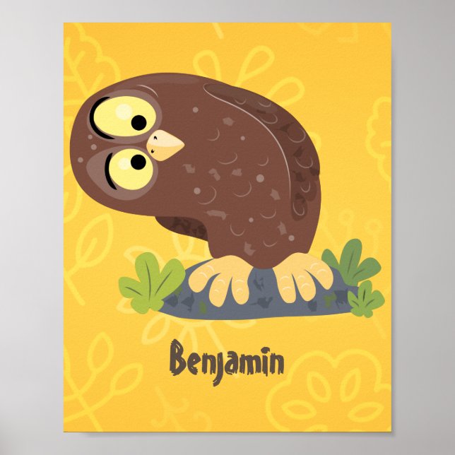 Poster Curieux et drôle dessin animé de chouette brune (Devant)