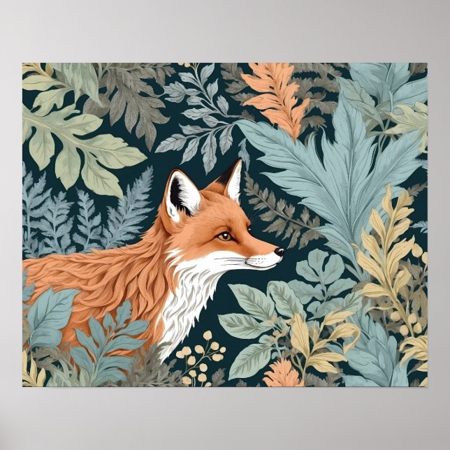 Poster Curieux Fox Fern Feuilles William Morris Inspiré (Devant)