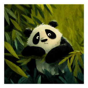 Poster Curieux Panda Coup d'œil au bambou