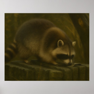 Poster Curieux Raccoon - Forêt réaliste Faune