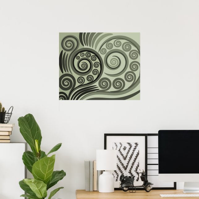 Poster Curles Abstraites Gris-Vert (Bureau à domicile)