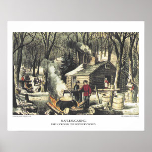 Poster Currier et lithographie d'Ives : Sucrage d'érable