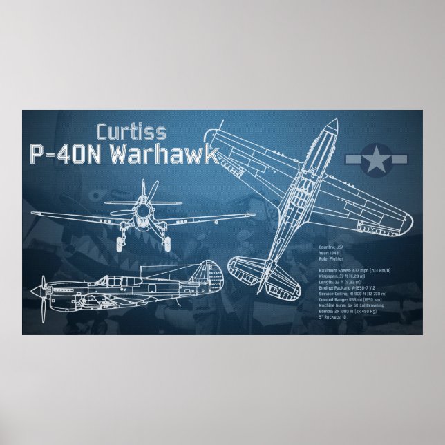 Poster Curtiss P-40 Warhawk (Devant)