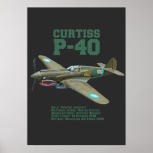 Poster Curtiss P-40 Warhawk   Plan 2ÈME GUERRE MONDIALE