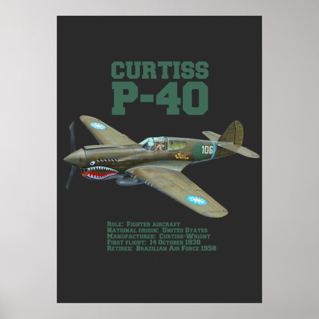 Poster Curtiss P-40 Warhawk | Plan 2ÈME GUERRE MONDIALE (Devant)