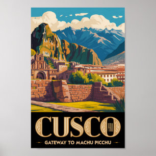 Poster Cusco Pérou Illustration Art de Voyage Vintage