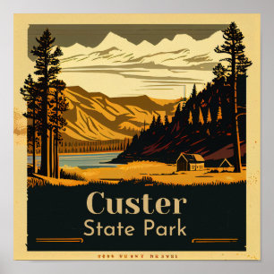 Poster Custer State Park Carré Vintage