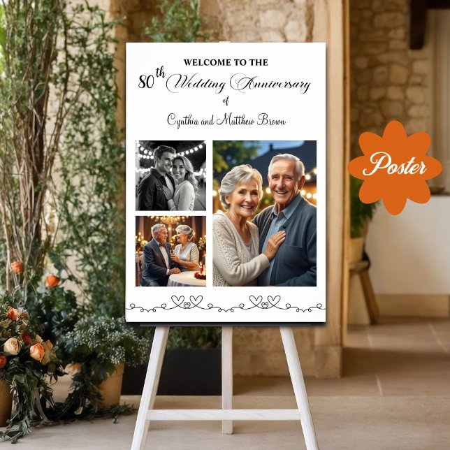 Poster Custom 3 Photos 80e anniversaire de Mariage Bienve (Créateur téléchargé)