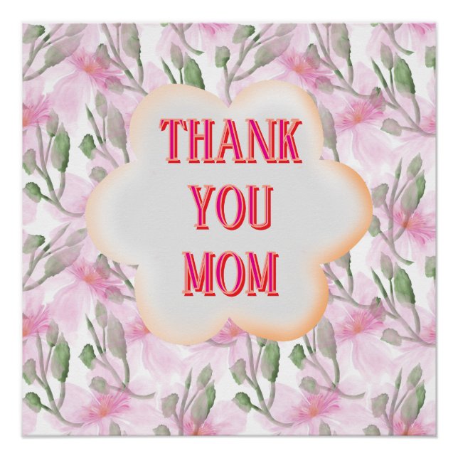 Poster Custom and personalized Thank You Mom Watercolor W (Devant)