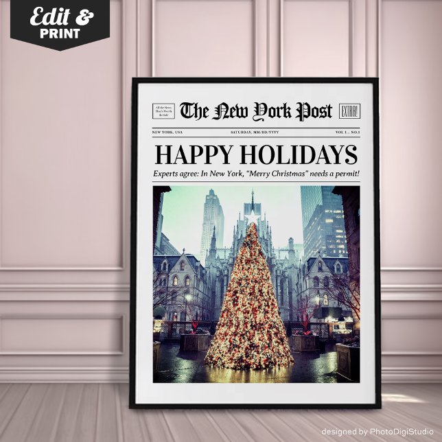 Poster Custom Christmas Newspaper, Trendy Christmas Art (Custom Christmas Newspaper, Trendy Christmas Art Poster)