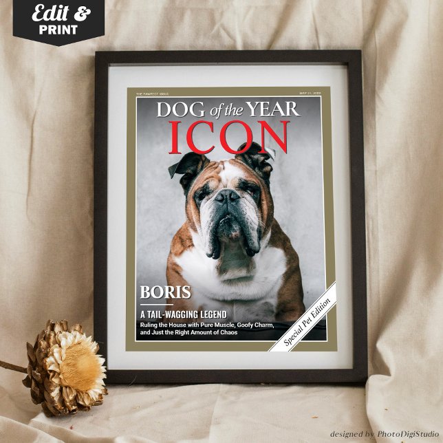 Poster Custom Dog Magazine Cover Template Pet Portrait  (Custom Dog Magazine Cover Template Pet Portrait Poster)