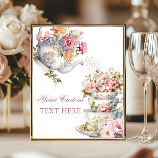 Poster Custom Elegant Floral Vintage Tea Party Table Sign