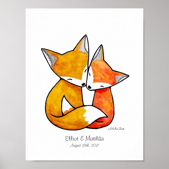 Poster Custom Fox Wall Art cadeau Mariage unique pour deu (Devant)