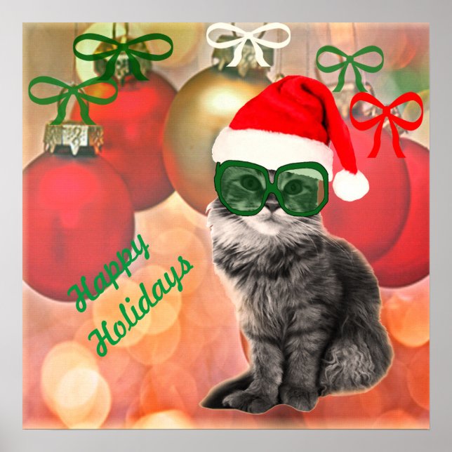 Poster Custom Holiday santa claus chat avec lunettes (Devant)