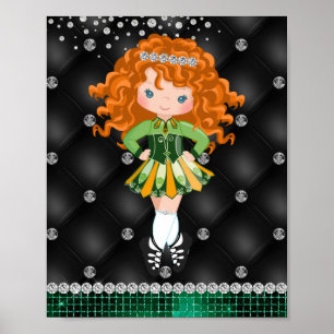 Poster Custom Irish Dance Redhead Girl Green, Noir