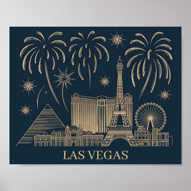 Poster Custom Las Vegas Skyline Gold Line Art Travel (Devant)