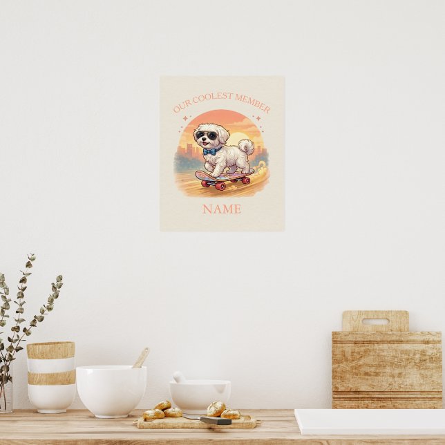 Poster Custom Name Cool Maltese Dog Skateboarder  (Cuisine)