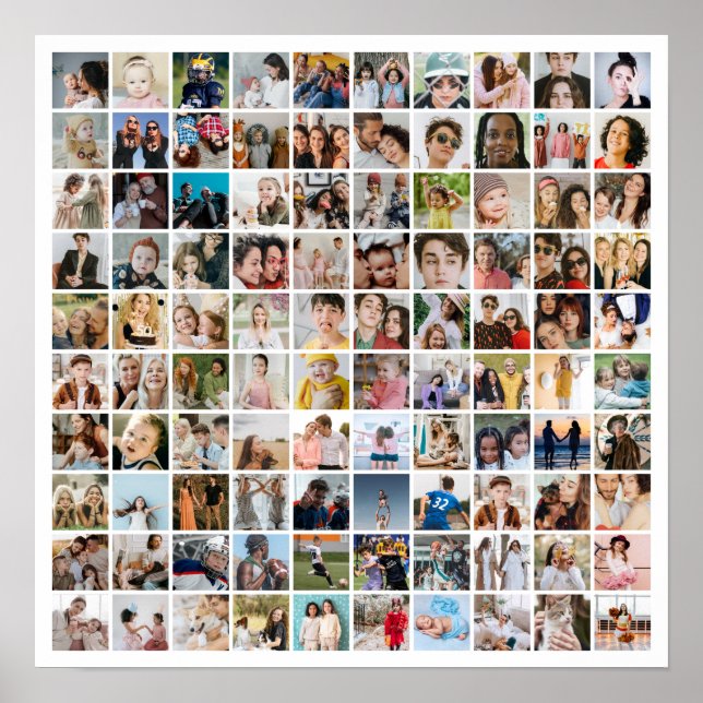 Poster Custom Photo Collage 100 Pictures Square Grid (Devant)