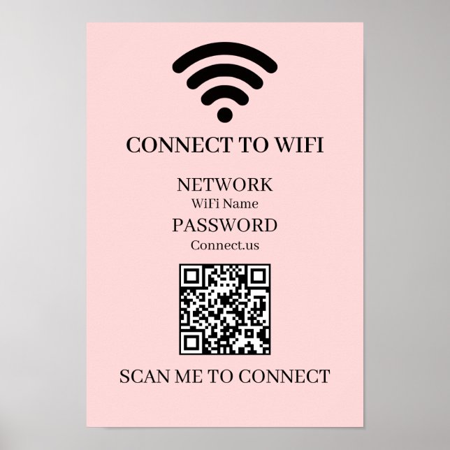 Poster Custom Pink WiFi QR | Easy Network Scan Display (Devant)