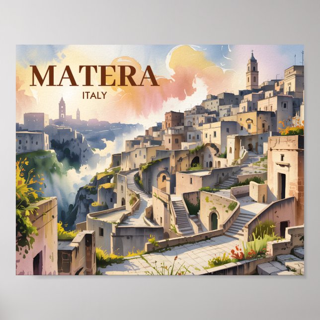 Poster  Custom Text Matera Italy Travel Sassi di Matera (Devant)