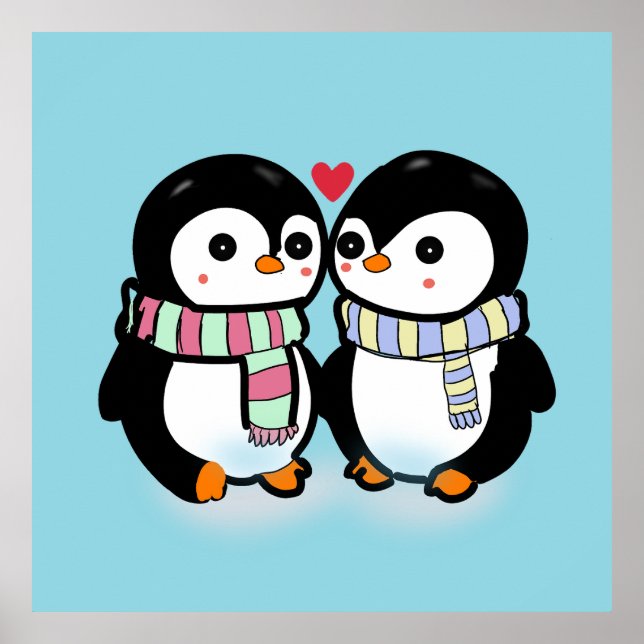 Poster Custom Winter Penguin Love (Devant)