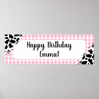 Poster Customizable Happy Birthday Banner Pink Gingham