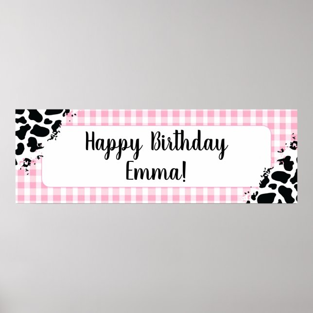 Poster Customizable Happy Birthday Banner Pink Gingham (Devant)