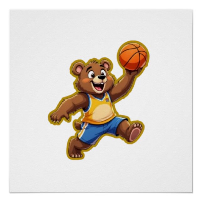 Poster Cute 3D Teddy Bear Playing Basketball – Adorable S (Devant)