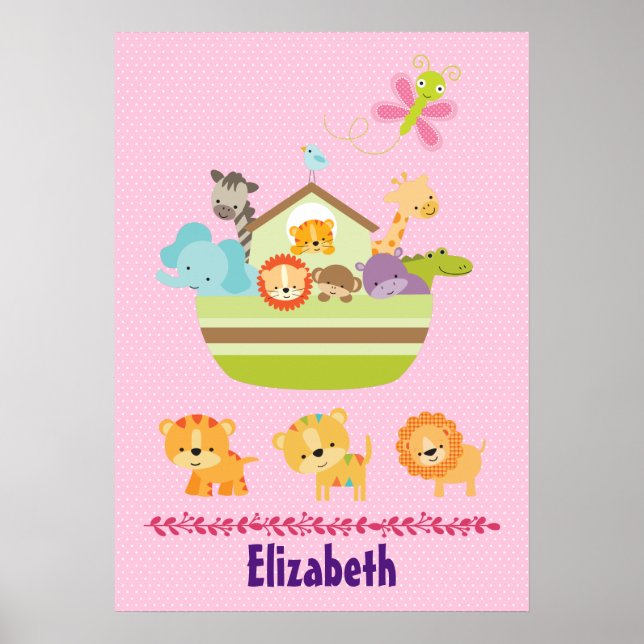 Poster Cute Animal Ark on Pink Polka Dots (Devant)