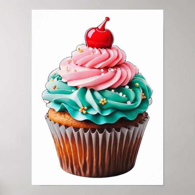 Poster Cute Anniversaire Cupcake Dessert Clipart Téléchar (Devant)