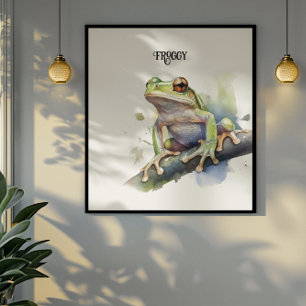 Poster Cute Aquarelle Arbre Frog, personnalisé