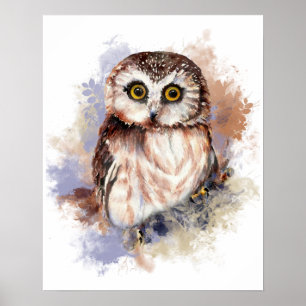 Poster Cute Aquarelle Chouette Oiseau Art de la nature
