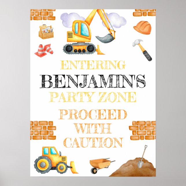 Poster Cute Aquarelle Construction Anniversaire (Devant)