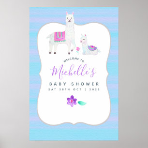 Poster Cute Aquarelle Llama thème Baby shower Accueil