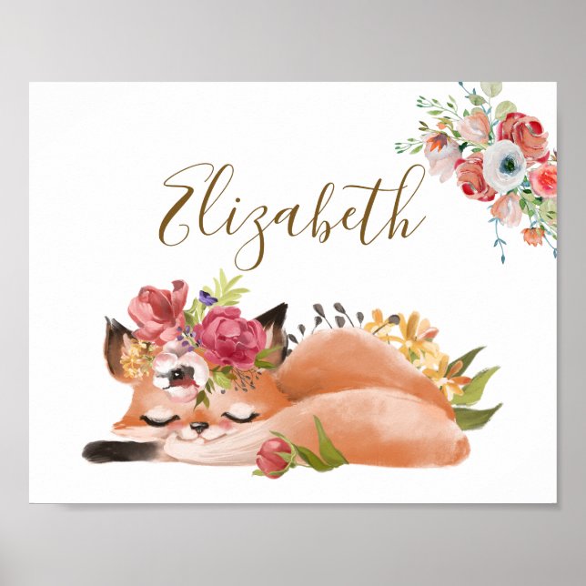 Poster Cute aquarelle renard bébé personnalisé (Devant)