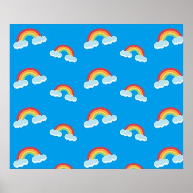 Poster Cute arc-en-ciel avec Motif nuages (Devant)