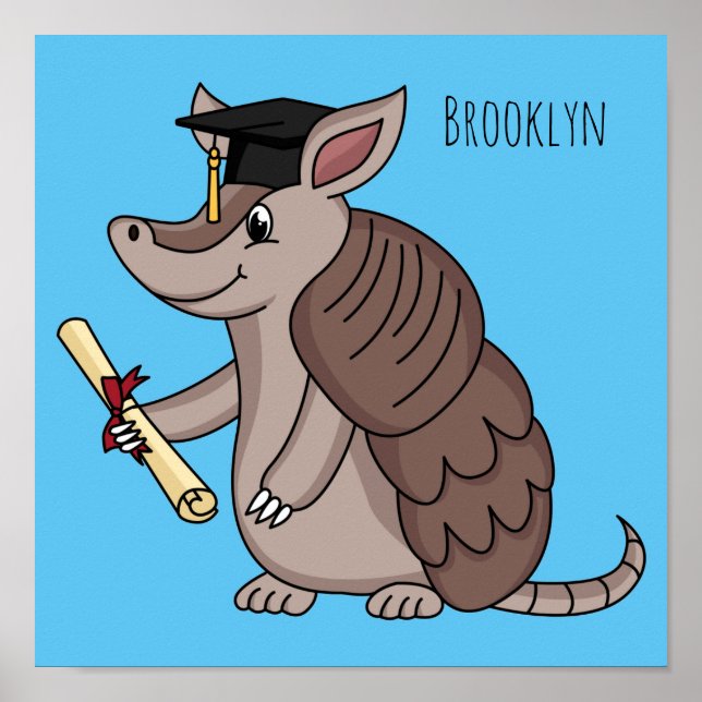 Poster Cute armadillo avec dessin animé de la casquette d (Devant)