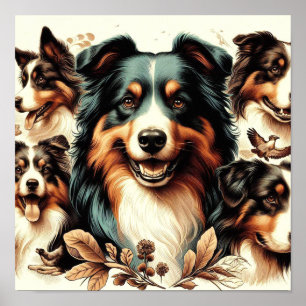 Poster Cute Australian Shepherd Peinture