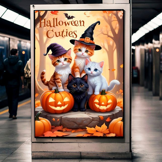Poster Cute automne Halloween Chatons Costumes Citrouille (Créateur téléchargé)