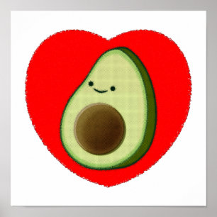 Poster Cute Avocado Dans Le Coeur Rouge