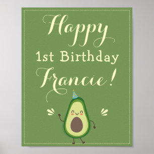 Poster Cute Avocado Personnalisez 1er anniversaire Bienve