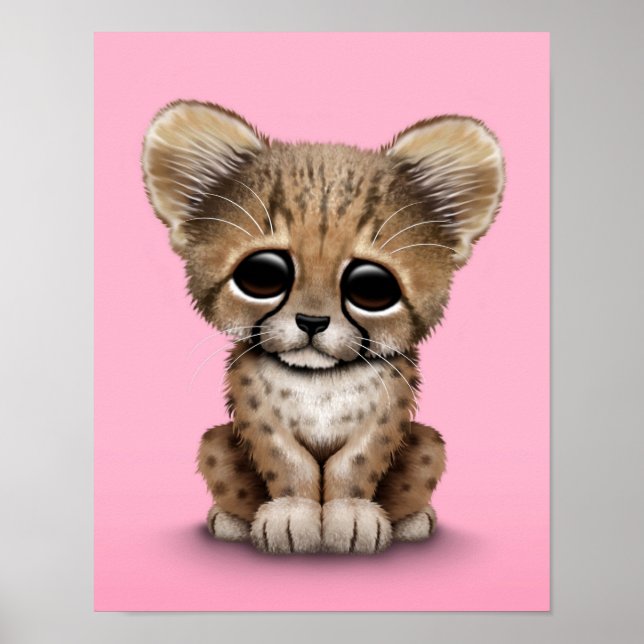 Poster Cute Baby Cheetah Cub sur rose (Devant)