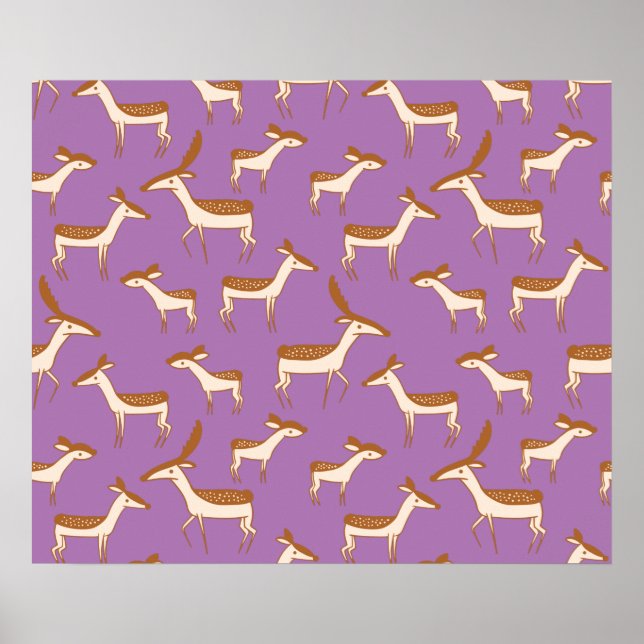 Poster Cute Baby Deer and Family on Lavender Purple (Devant)